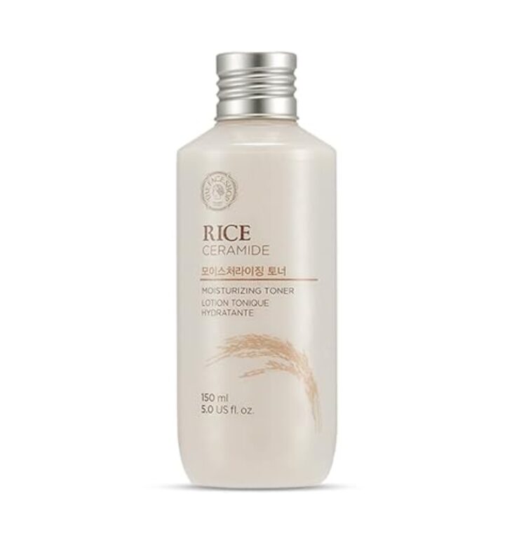 The Face Shop Rice Ceramide Moisturizing Toner - Rice Extract Rice Toner for Face - Strengthens Skin Barrier - Hydrating Targets Dryness - Lightweight Face Moisturizer - Glow Essence Korean Skin Care