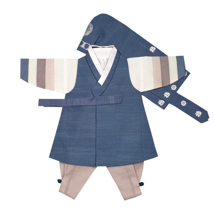 Hanbok Boy Baby 100th Days First Birthday Party Celebration Korea Traditional Clothing Light Navy (100 Days Birth)