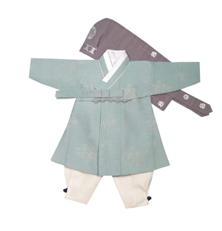Korean Hanbok Boy Baby 100th Days BAIKIL Party Celebration Clothing Set Light Khaki 100